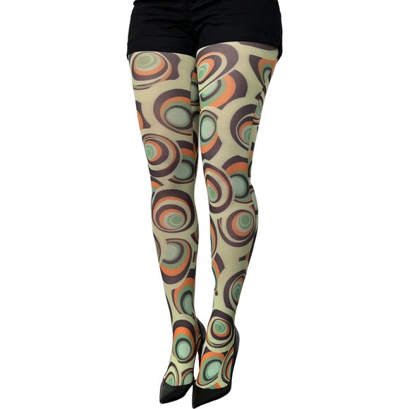 Green Carnaby Patterned Tights Pantyhose for Women | Available in Plus Size - Picture 1 of 2